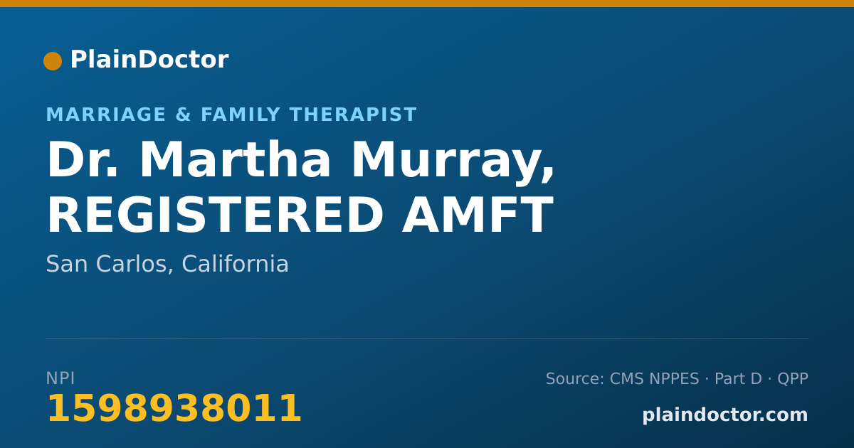 Shareable card for Martha Murray, REGISTERED AMFT - Marriage & Family Therapist, San Carlos, CA