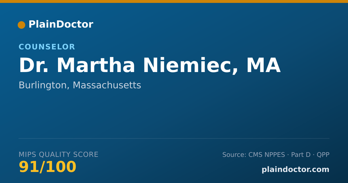 Shareable card for Martha Niemiec, MA - Counselor, Burlington, MA