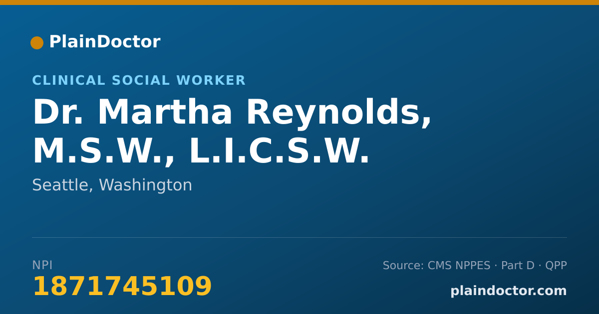 Shareable card for Martha Reynolds, M.S.W., L.I.C.S.W. - Clinical Social Worker, Seattle, WA