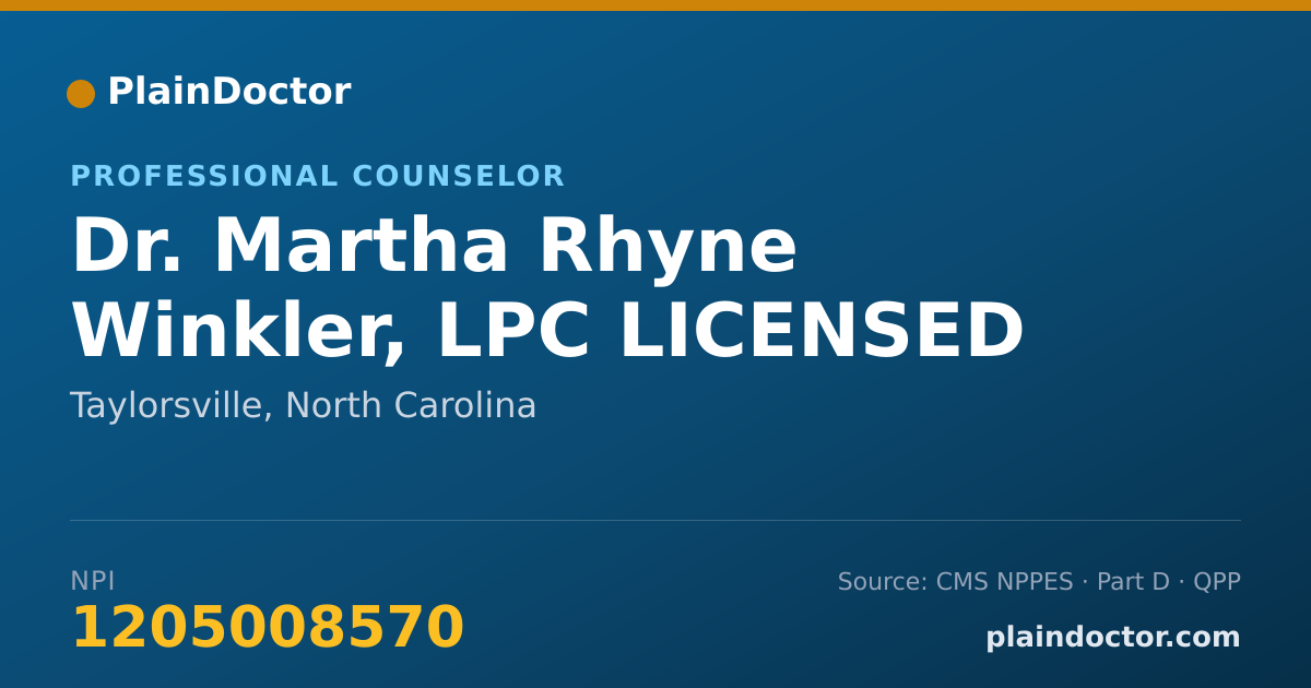 Shareable card for Martha Rhyne Winkler, LPC LICENSED PROFESS - Professional Counselor, Taylorsville, NC