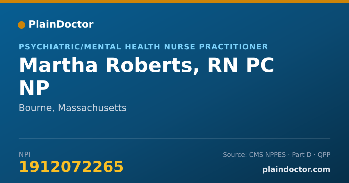 Shareable card for Martha Roberts, RN PC NP - Psychiatric/Mental Health Nurse Practitioner, Bourne, MA