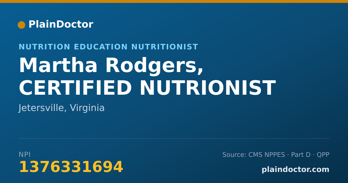 Shareable card for Martha Rodgers, CERTIFIED NUTRIONIST - Nutrition Education Nutritionist, Jetersville, VA
