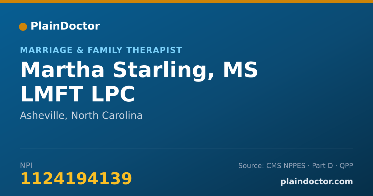Shareable card for Martha Starling, MS LMFT LPC - Marriage & Family Therapist, Asheville, NC