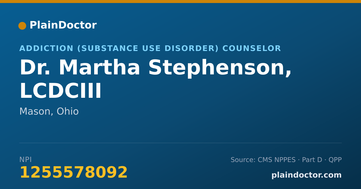 Shareable card for Martha Stephenson, LCDCIII - Addiction (Substance Use Disorder) Counselor, Mason, OH