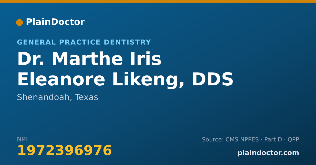 Shareable card for Marthe Iris Eleanore Likeng, DDS - General Practice Dentistry, Shenandoah, TX