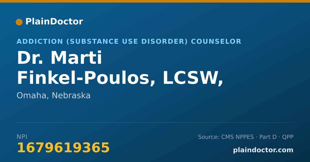 Shareable card for Marti Finkel-Poulos, LCSW, LADC, LIMHP - Addiction (Substance Use Disorder) Counselor, Omaha, NE