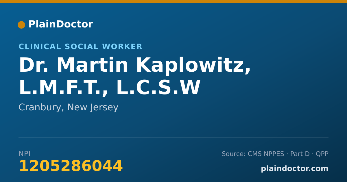 Shareable card for Martin Kaplowitz, L.M.F.T., L.C.S.W - Clinical Social Worker, Cranbury, NJ