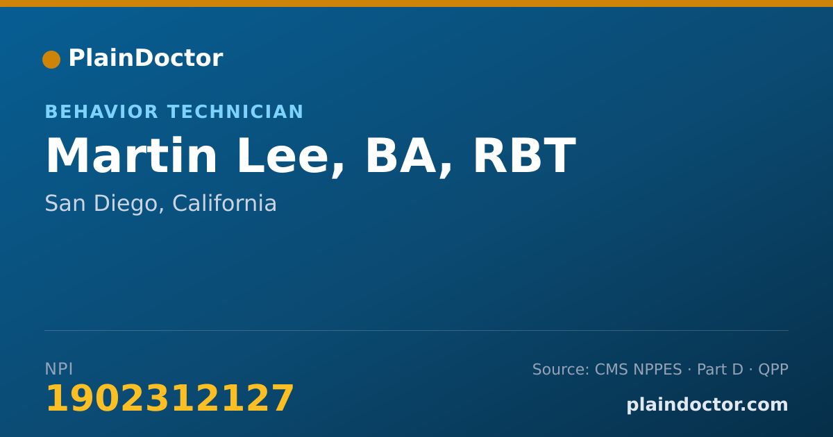Shareable card for Martin Lee, BA, RBT - Behavior Technician, San Diego, CA