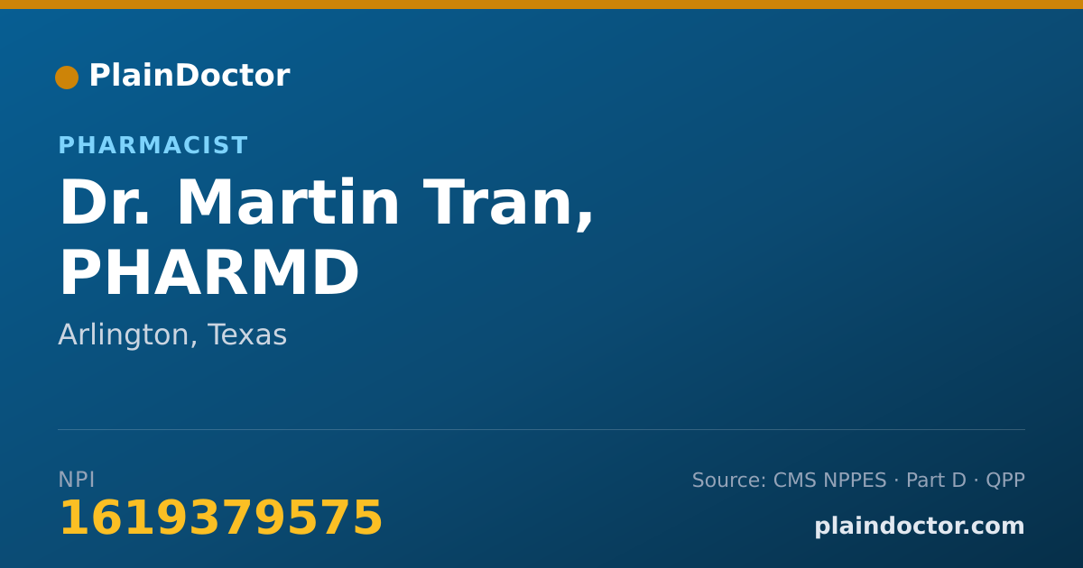 Shareable card for Martin Tran, PHARMD - Pharmacist, Arlington, TX