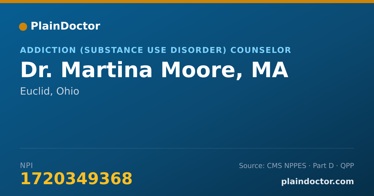 Shareable card for Martina Moore, MA - Addiction (Substance Use Disorder) Counselor, Euclid, OH