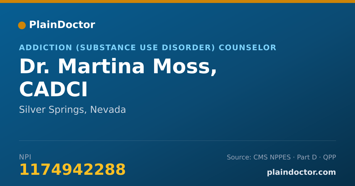 Shareable card for Martina Moss, CADCI - Addiction (Substance Use Disorder) Counselor, Silver Springs, NV