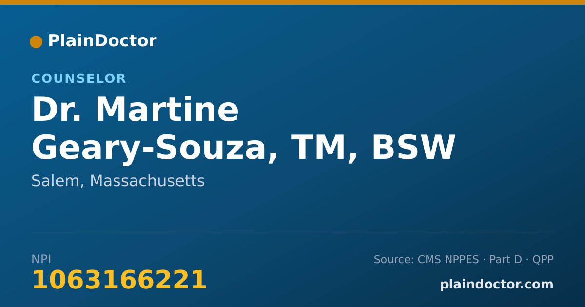 Shareable card for Martine Geary-Souza, TM, BSW - Counselor, Salem, MA