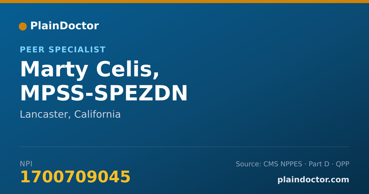 Shareable card for Marty Celis, MPSS-SPEZDN - Peer Specialist, Lancaster, CA