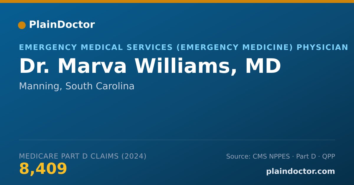 Shareable card for Marva Williams, MD - Emergency Medical Services (Emergency Medicine) Physician, Manning, SC