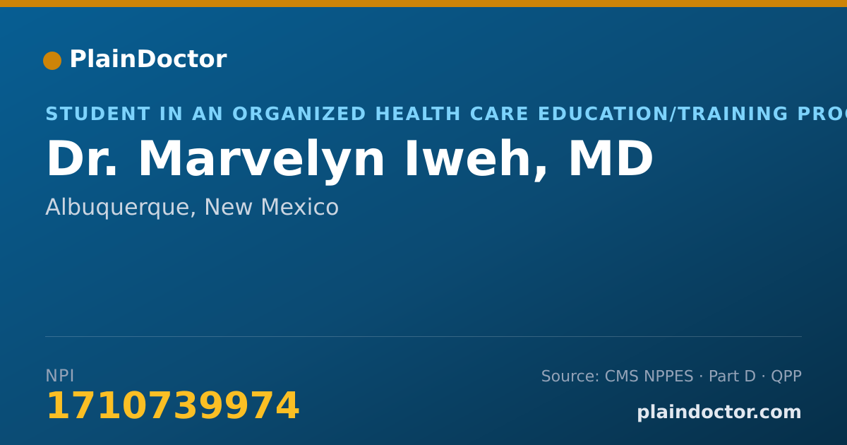 Shareable card for Marvelyn Iweh, MD - Student in an Organized Health Care Education/Training Program, Albuquerque, NM