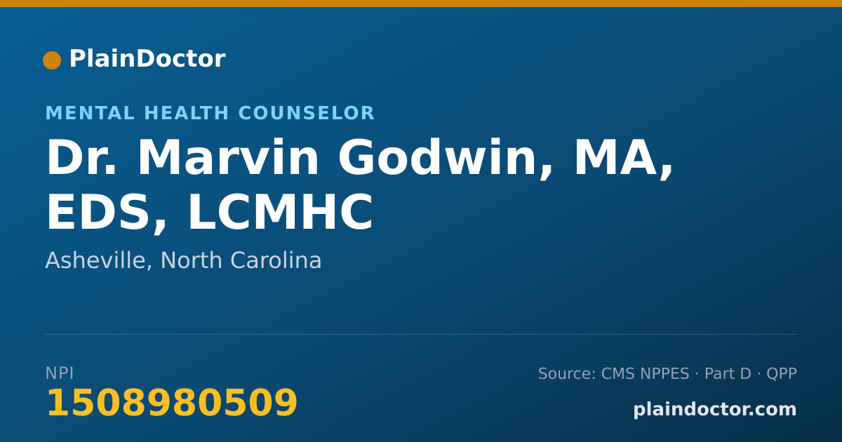 Shareable card for Marvin Godwin, MA, EDS, LCMHC - Mental Health Counselor, Asheville, NC