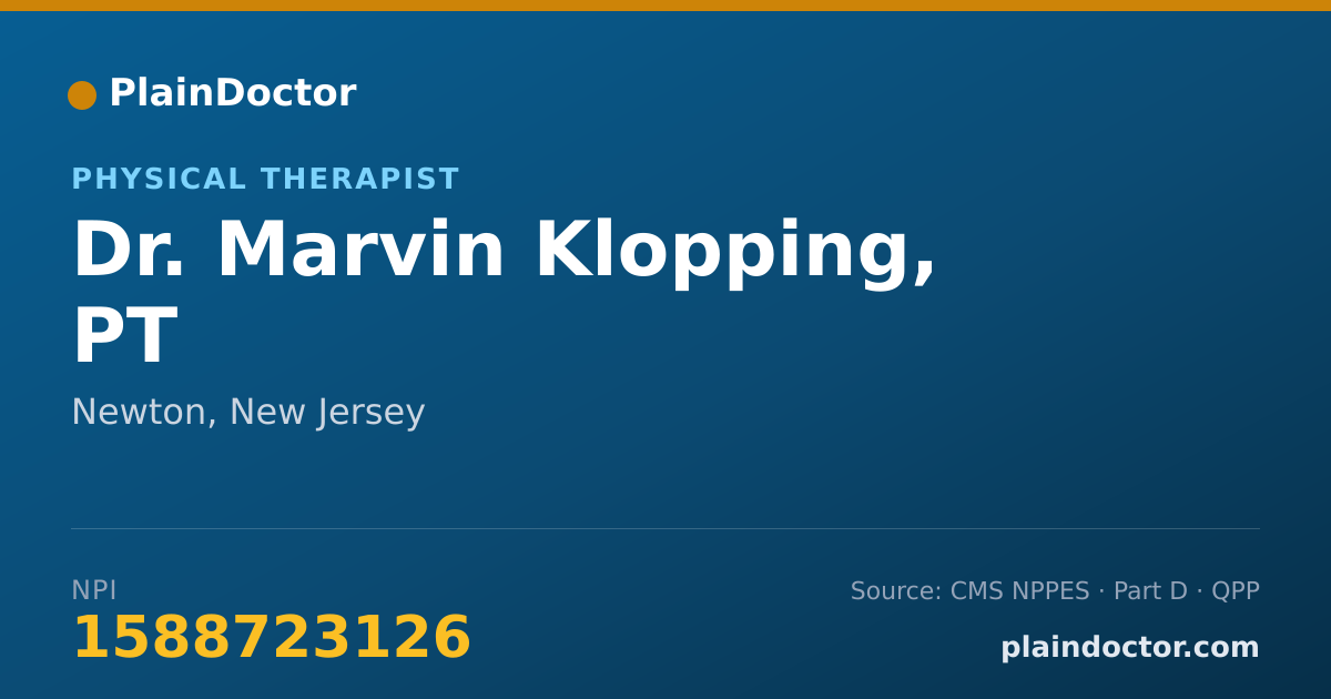 Shareable card for Marvin Klopping, PT - Physical Therapist, Newton, NJ