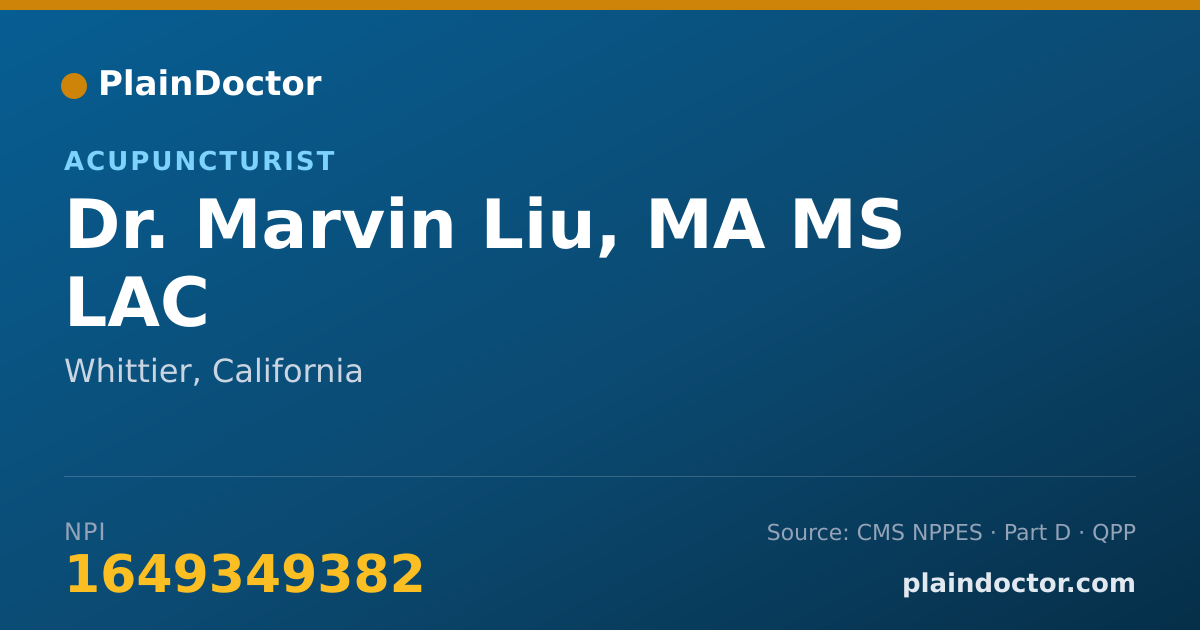 Shareable card for Marvin Liu, MA MS LAC - Acupuncturist, Whittier, CA
