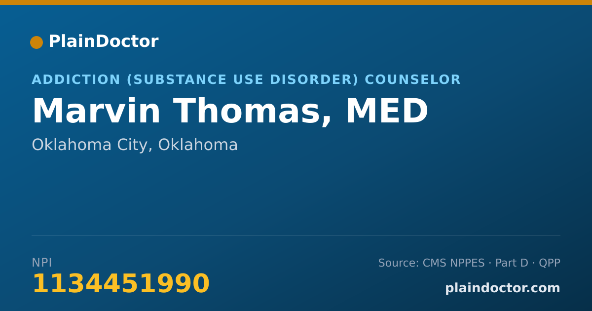 Shareable card for Marvin Thomas, MED - Addiction (Substance Use Disorder) Counselor, Oklahoma City, OK