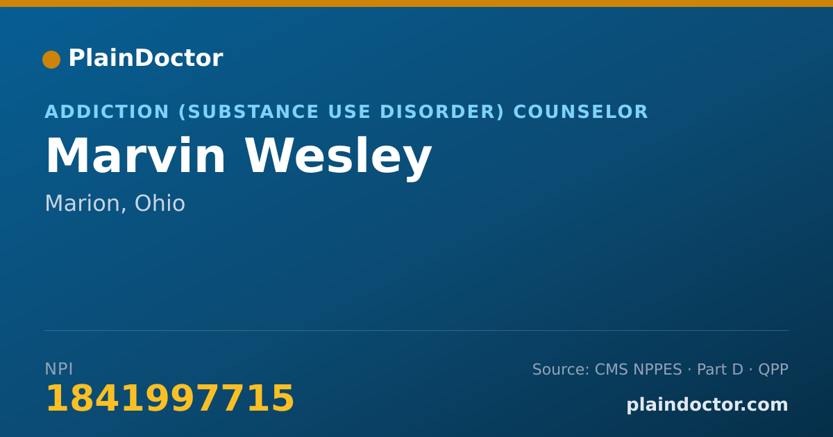 Shareable card for Marvin Wesley - Addiction (Substance Use Disorder) Counselor, Marion, OH