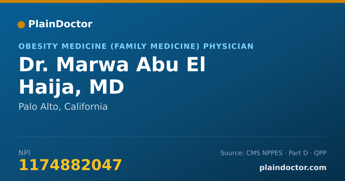 Shareable card for Marwa Abu El Haija, MD - Obesity Medicine (Family Medicine) Physician, Palo Alto, CA