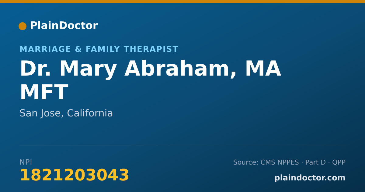 Shareable card for Mary Abraham, MA MFT - Marriage & Family Therapist, San Jose, CA