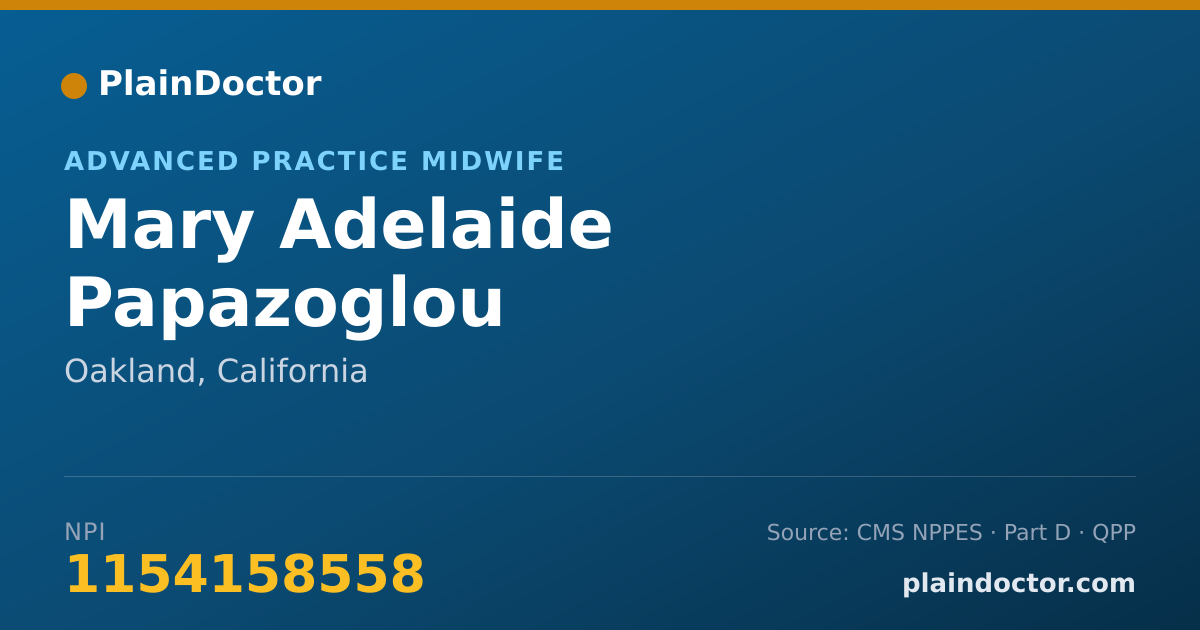 Shareable card for Mary Adelaide Papazoglou - Advanced Practice Midwife, Oakland, CA