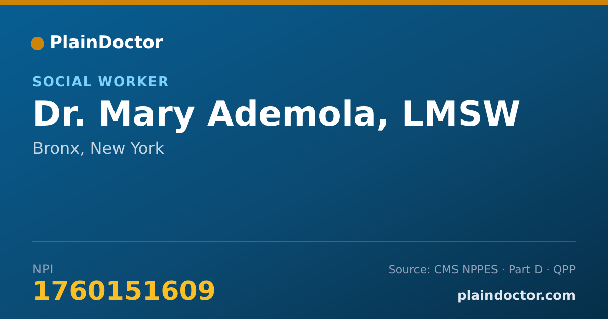 Shareable card for Mary Ademola, LMSW - Social Worker, Bronx, NY