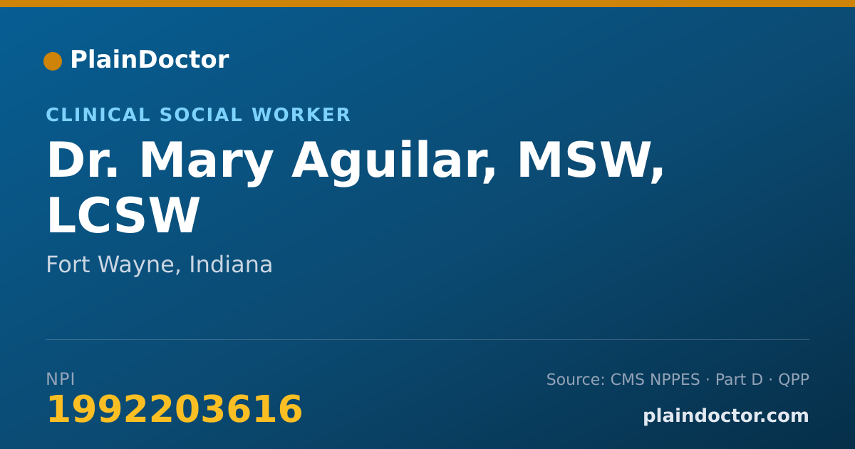 Shareable card for Mary Aguilar, MSW, LCSW - Clinical Social Worker, Fort Wayne, IN