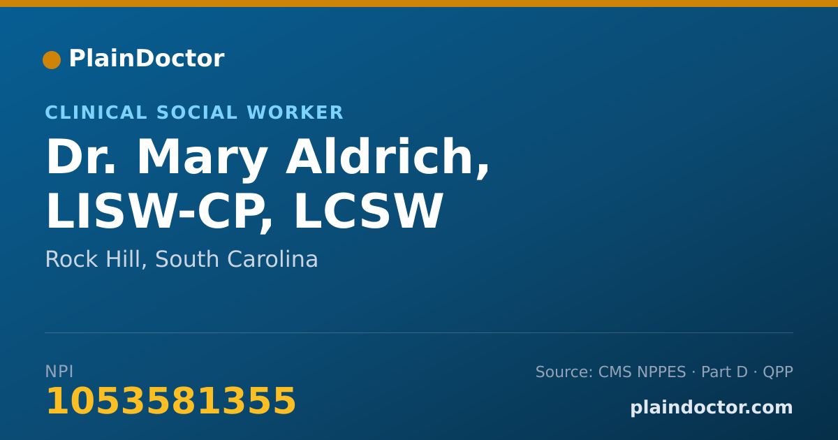 Shareable card for Mary Aldrich, LISW-CP, LCSW - Clinical Social Worker, Rock Hill, SC