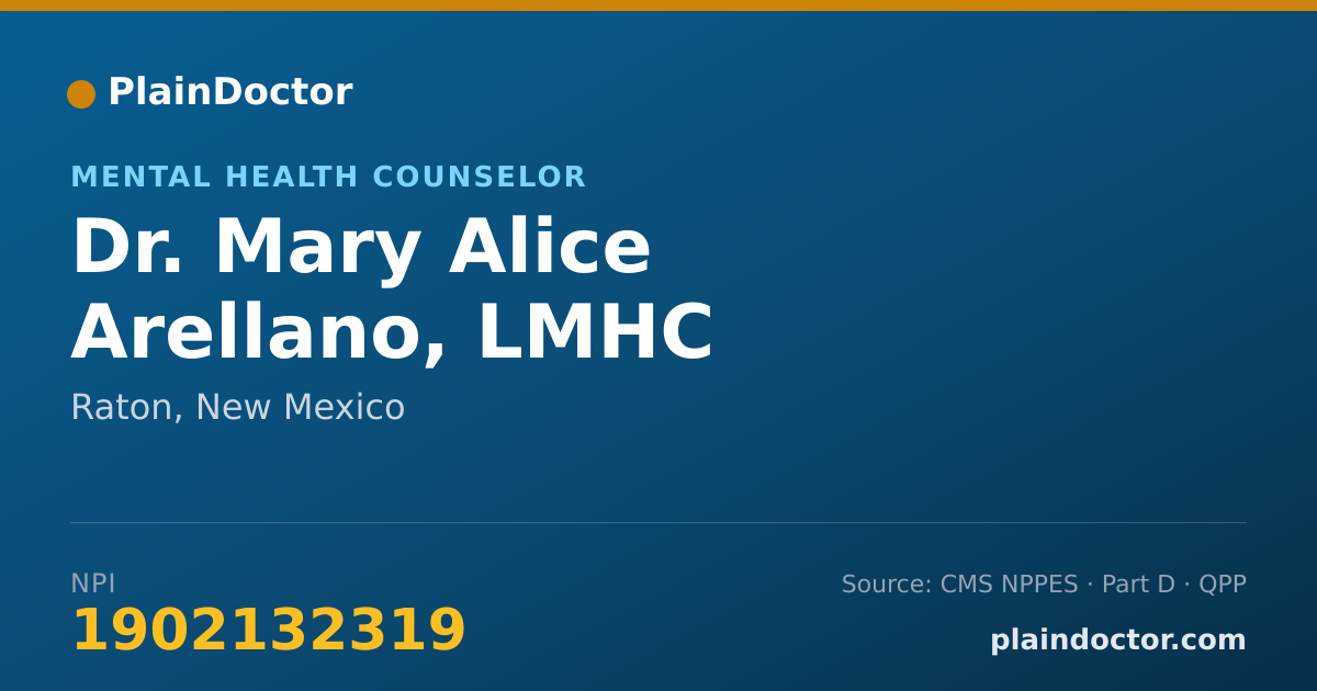 Shareable card for Mary Alice Arellano, LMHC - Mental Health Counselor, Raton, NM