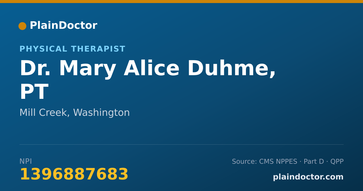 Shareable card for Mary Alice Duhme, PT - Physical Therapist, Mill Creek, WA