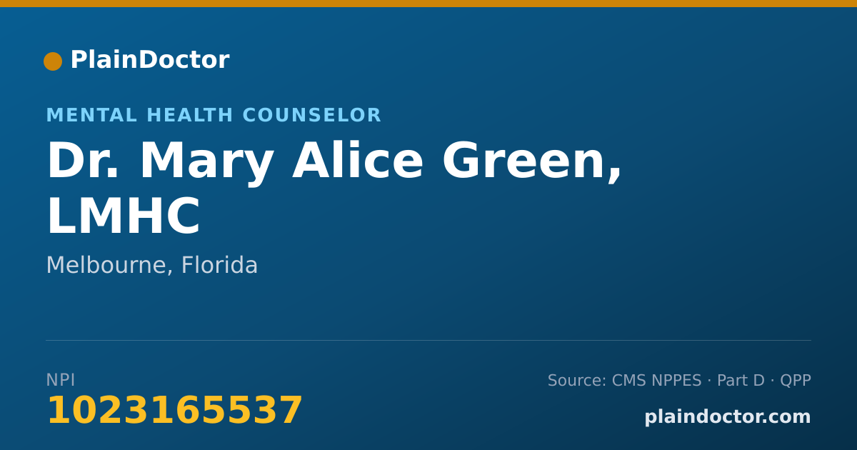 Shareable card for Mary Alice Green, LMHC - Mental Health Counselor, Melbourne, FL