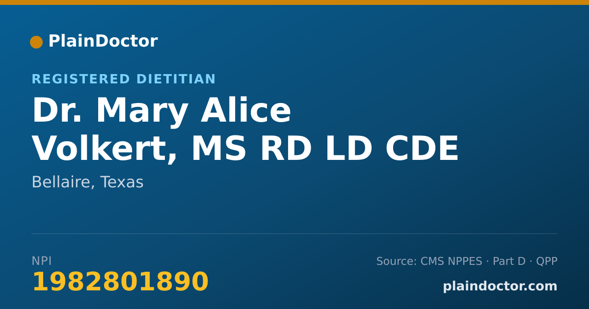 Shareable card for Mary Alice Volkert, MS RD LD CDE - Registered Dietitian, Bellaire, TX