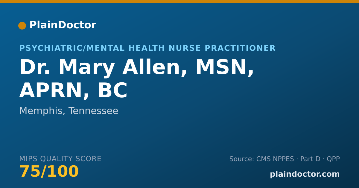 Shareable card for Mary Allen, MSN, APRN, BC - Psychiatric/Mental Health Nurse Practitioner, Memphis, TN