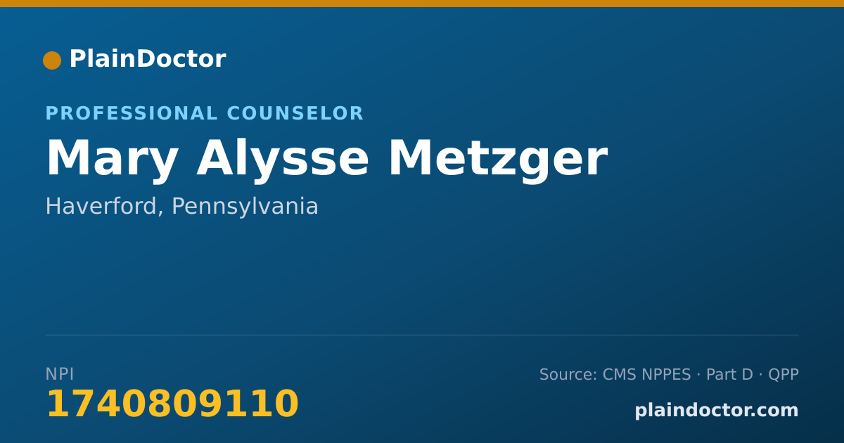 Shareable card for Mary Alysse Metzger - Professional Counselor, Haverford, PA