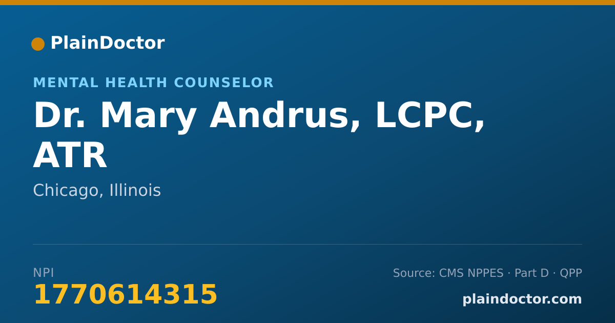 Shareable card for Mary Andrus, LCPC, ATR - Mental Health Counselor, Chicago, IL