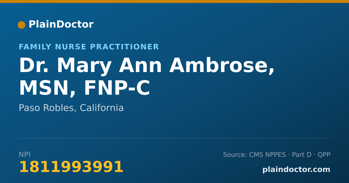 Shareable card for Mary Ann Ambrose, MSN, FNP-C - Family Nurse Practitioner, Paso Robles, CA