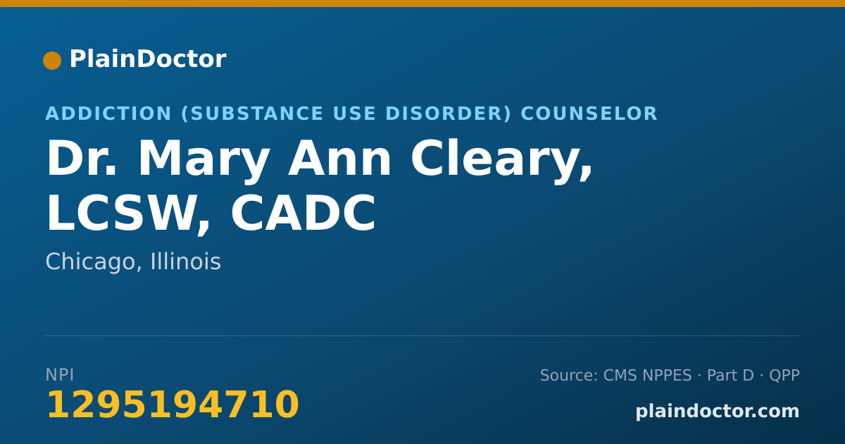Shareable card for Mary Ann Cleary, LCSW, CADC - Addiction (Substance Use Disorder) Counselor, Chicago, IL