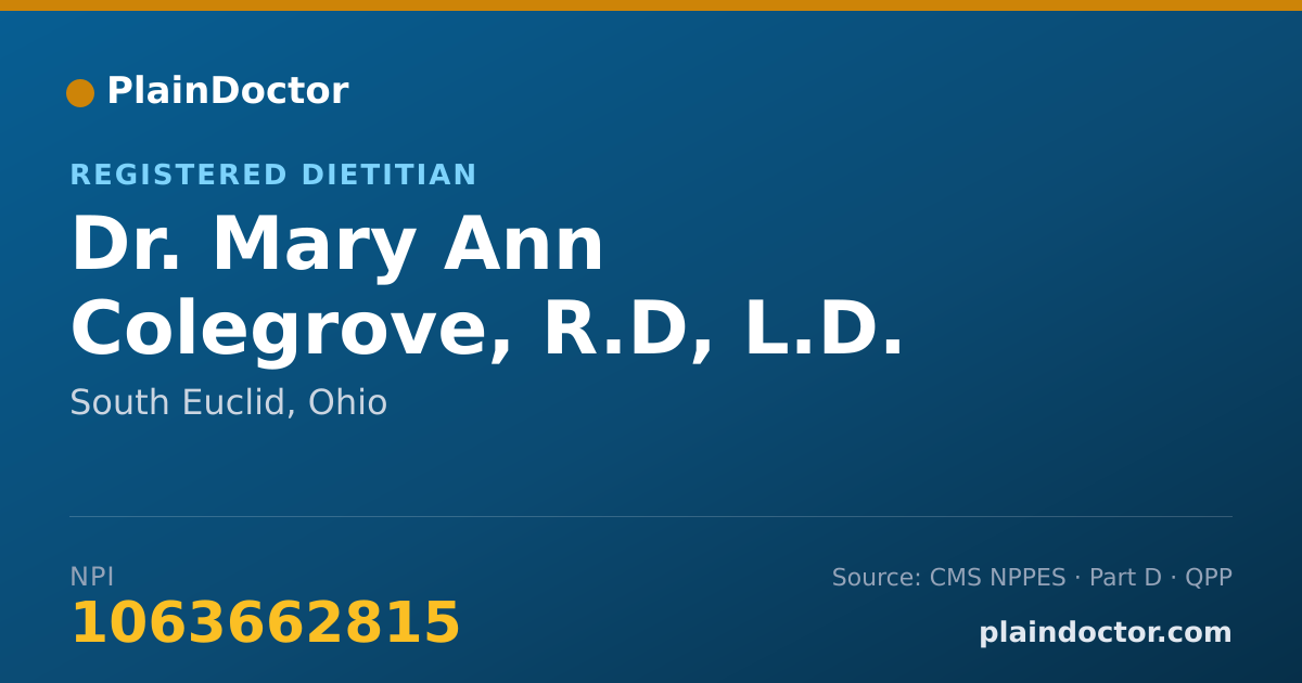Shareable card for Mary Ann Colegrove, R.D, L.D. - Registered Dietitian, South Euclid, OH