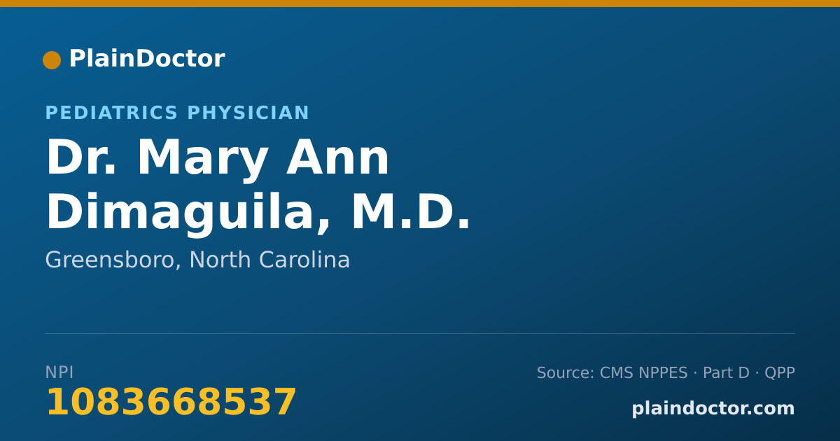 Shareable card for Mary Ann Dimaguila, M.D. - Pediatrics Physician, Greensboro, NC