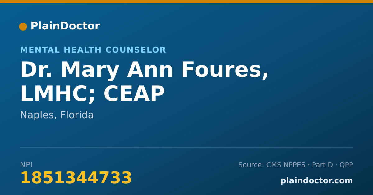 Shareable card for Mary Ann Foures, LMHC; CEAP - Mental Health Counselor, Naples, FL