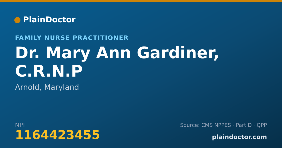Shareable card for Mary Ann Gardiner, C.R.N.P - Family Nurse Practitioner, Arnold, MD