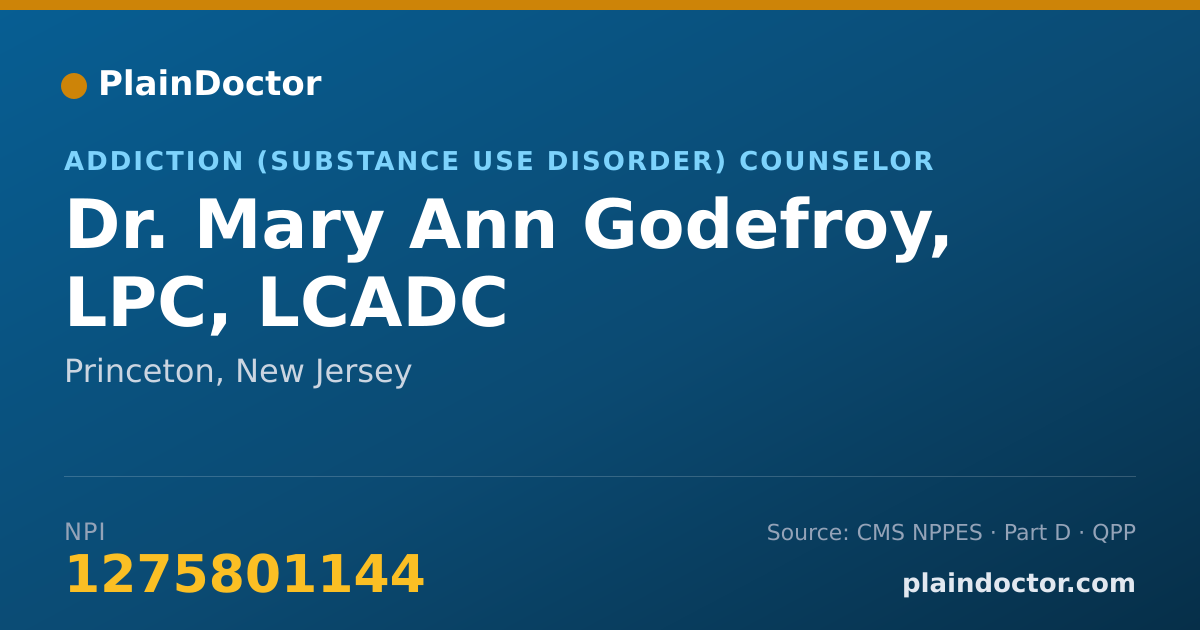 Shareable card for Mary Ann Godefroy, LPC, LCADC - Addiction (Substance Use Disorder) Counselor, Princeton, NJ