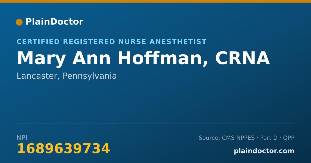 Shareable card for Mary Ann Hoffman, CRNA - Certified Registered Nurse Anesthetist, Lancaster, PA