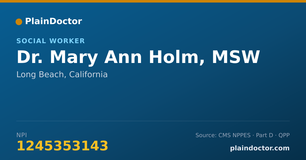 Shareable card for Mary Ann Holm, MSW - Social Worker, Long Beach, CA