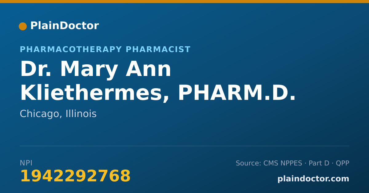 Shareable card for Mary Ann Kliethermes, PHARM.D. - Pharmacotherapy Pharmacist, Chicago, IL