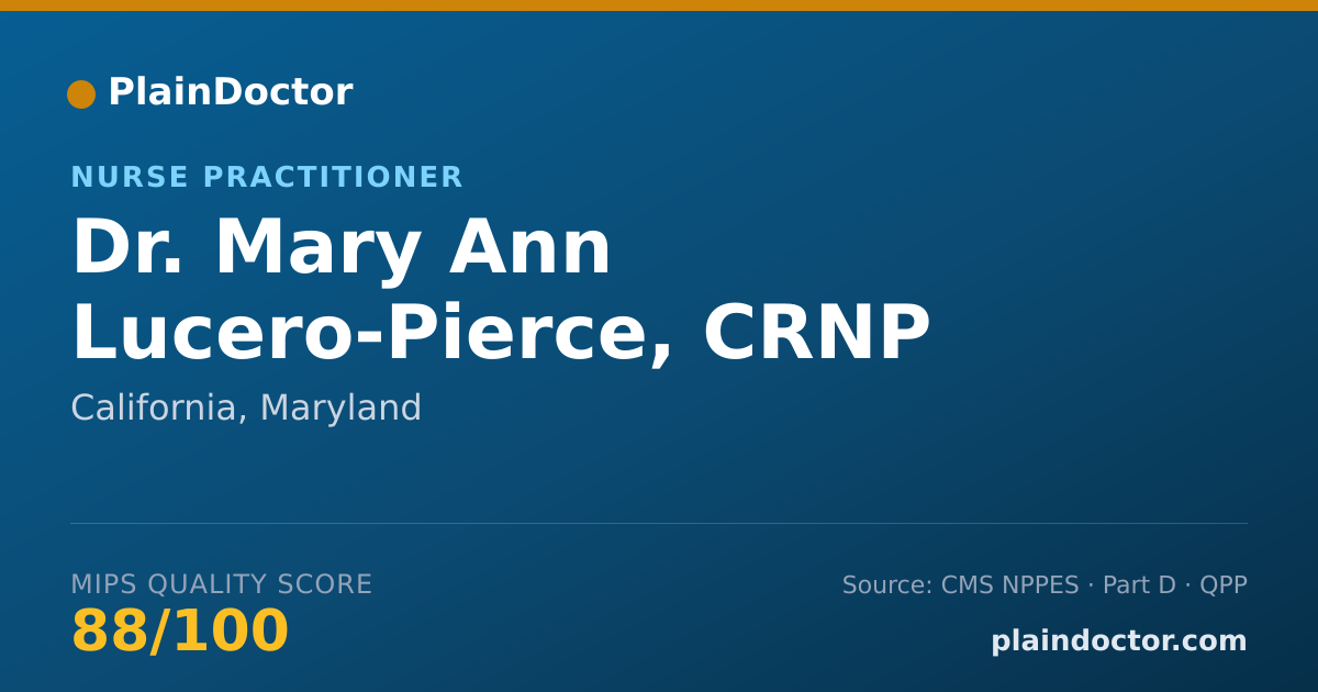 Shareable card for Mary Ann Lucero-Pierce, CRNP - Nurse Practitioner, California, MD