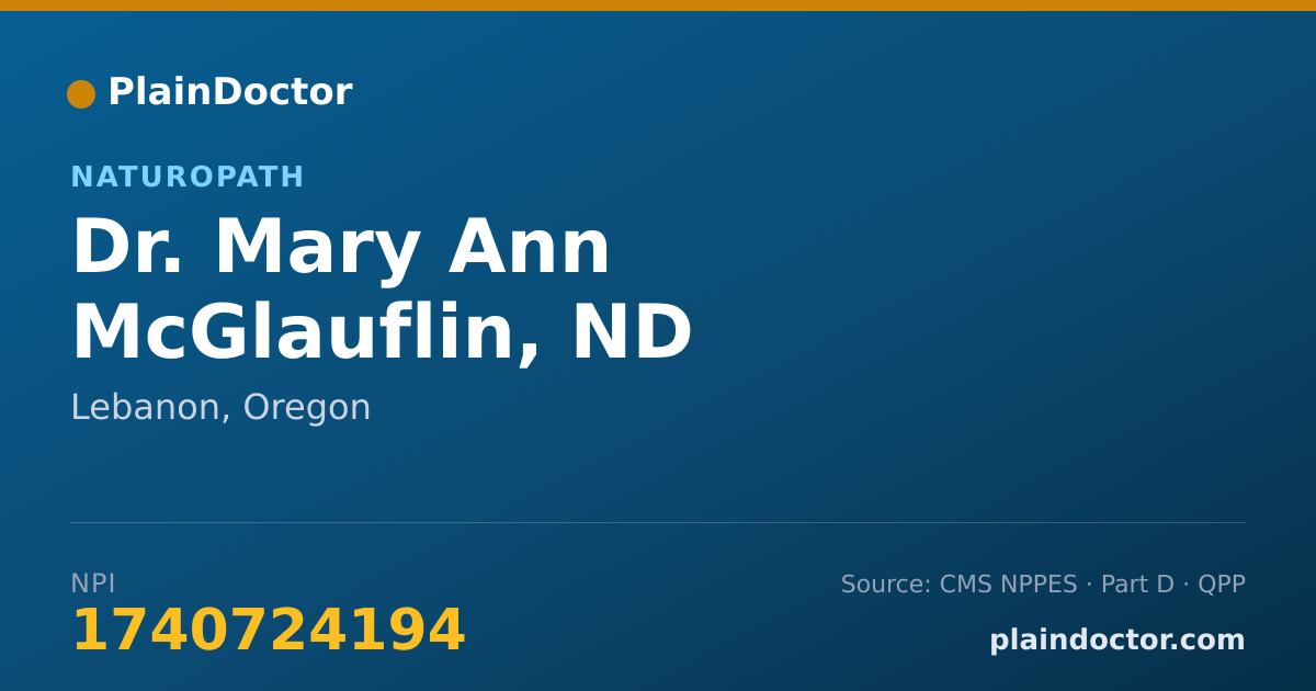 Shareable card for Mary Ann McGlauflin, ND - Naturopath, Lebanon, OR