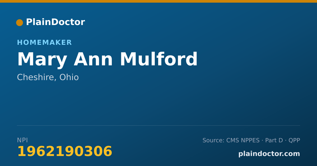Shareable card for Mary Ann Mulford - Homemaker, Cheshire, OH